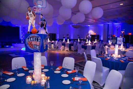 Custom Cube Centerpiece with Logos & Cutout Photos on LED Vases with Gems at the Renaissance  Westchester Hotel