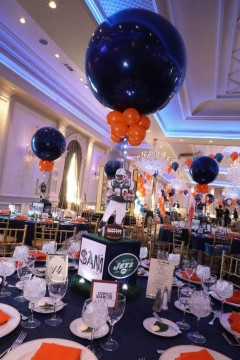 Jets Themed Centerpiece with Cutout Player & Navy & Orange Balloons