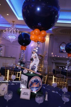 Mets Themed Centerpiece with Cutout Player & Navy & Orange Balloons