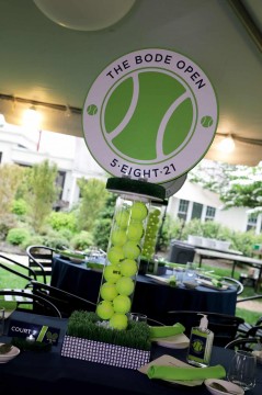 Tennis Themed Centerpiece with Custom Logo & Wheat Grass Base