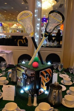 Lacrosse Themed Bar Mitzvah Centerpiece with Lacrosse Sticks & Turf Base
