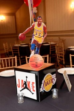 Basketball Themed Photo Cube Centerpiece with Player Topper