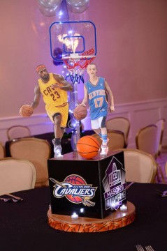 Basketball Themed Photo Cube Centerpiece with Logos & Cutout Toppers