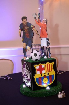 Soccer Themed Photo Cube Centerpiece with Logos & Cutout Toppers