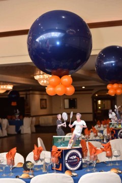 Tennis Themed Centerpiece with Navy & Orange Balloons