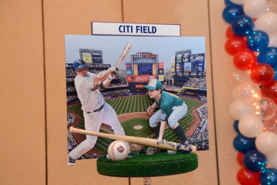 Baseball Themed Bar Mitzvah Centerpiece with Stadium Background & Cutout Players
