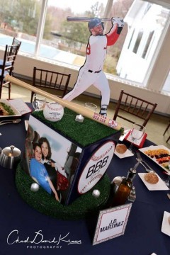 Baseball Themed Cube Centerpiece with Custom Logo & Player Topper