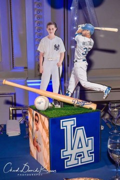 Custom LA Dodgers Baseball Themed Cube Centerpiece with Photos & Team Logos