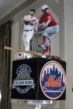 Mets Themed Sports Centerpiece with Cutout Player & Sports Equipment