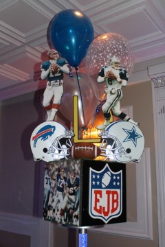 Superbowl Football Themed Centerpiece with Cutout Team Helmets & LED Stands