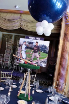 Baseball Themed Bar Mitzvah Centerpiece with Stadium Backgrounds & Player Photos