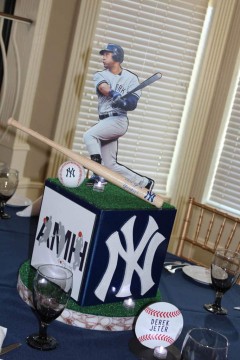Yankees Themed Bar Mitzvah Centerpiece with Player Cutout & Turf Base