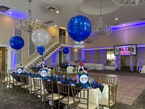 Sports Themed Centerpieces with Custom Logos & Balloons at Portobello Banquets, NJ
