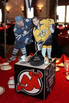 Hockey Themed Photo Cube Centerpiece with Cutout Toppers