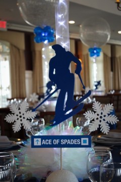 Skiing Themed Centerpiece with Silhouette & Snowflakes