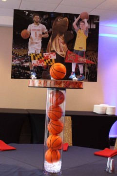 Basketball Diorama Centerpiece with Stadium and Sports Figures on Cylinder with Basketballs