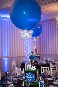Soccer Themed Centerpiece with Photo Cutout and LED Balloon for Bar Mitzvah