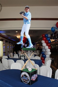 Baseball Themed Centerpiece with Blowup 3D Photo Cutouts & Photo Cube Base