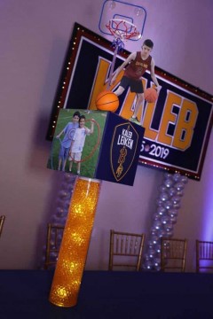 Basketball Themed LED Centerpiece with Cutouts of Bar Mitzvah Boy