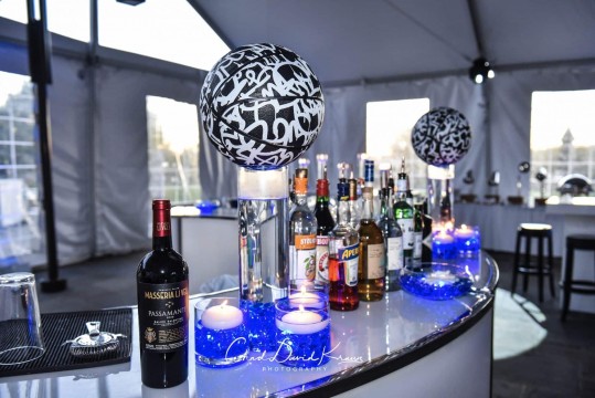 Custom LED Centerpieces with Graffiti Basketballs on Bar for Sports Themed Bar Mitzvahs