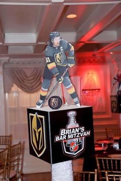 Custom LED Cube Centerpiece with Logos & Cutout Players for Hockey Themed Bar Mitzvah