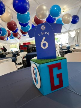 Soccer Cube Centerpiece with Custom Logo & Jersey Topper