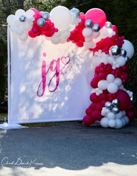 Amazing Custom Vinyl Backdrop with Logo and Organic Balloon Arch for Outdoor Party Decor