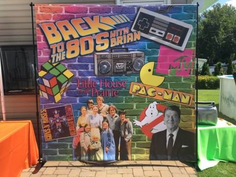 80's Themed Photo Booth Backdrop with Custom Graphics