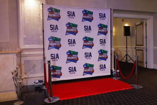 Basketball Themed Step & Repeat with Custom Logos & Red Carpet and Stanchions