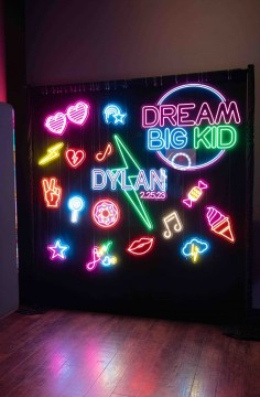 Custom Neon Wall for Neon Themed Bat Mitzvah Party at Club Vibe, NJ