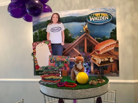 Camp Themed Diorama Centerpiece with Photo Cutouts and Props