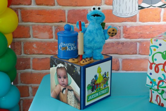 Cookie Monster Themed Sesame Street Centerpiece with Custom Logo & Photos