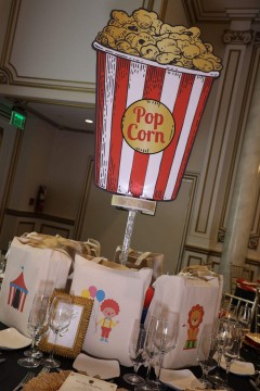 Vintage Carnival Themed Centerpiece with Blowup Popcorn Cutout for First Birthday