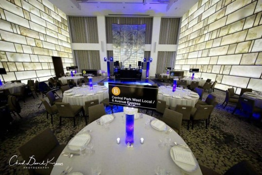 NYC Themed Centerpieces with Blowup Subway Signs & LED Bases at the Park Hyatt, NYC