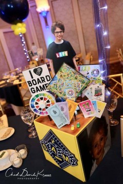 Life Themed Centerpiece with Custom Cutouts & Game Pieces for Game Themed Bar Mitzvah