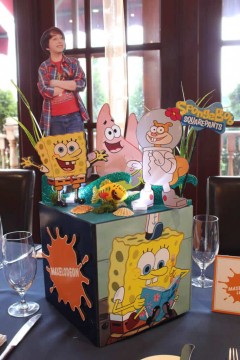 Nickelodeon Themed Bar Mitzvah Centerpiece with Custom Logo & Character Cutouts