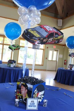 Nascar Themed Centerpiece with Blowup Car, Custom Logo & Driver Photo