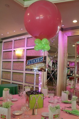 Candy Themed Photo Cube Centerpiece with 36" Pink Balloons & Lights
