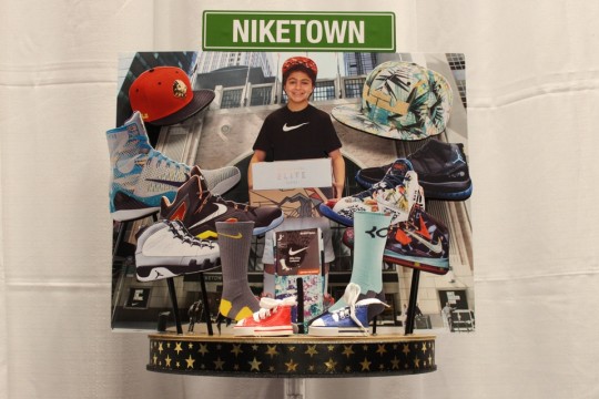 Niketown Sneakers Themed Centerpiece with Photo Cutouts and 3D Props for NYC Themed Bar Mitzvah