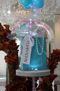 Tiffany Themed Shopping Bag Centerpiece with Pearls & Custom Tag