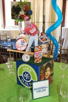 Baseball Themed Photo Cube Centerpiece for Central Park Themed Bar Mitzvah