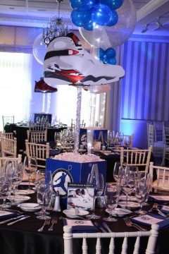 Sneaker Themed Bar Mitzvah Centerpiece with Custom Logo, Photos & Blowup Sneakers