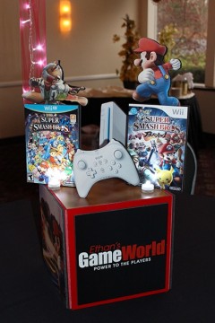 Super Smash Bros Video Game Themed Photo Cube Centerpiece with Custom Logo & Toppers