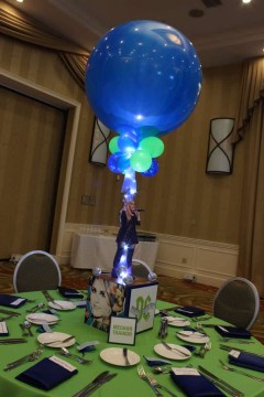Music Themed Bar Mitzvah Centerpiece with Blue Marble Balloon & Lights