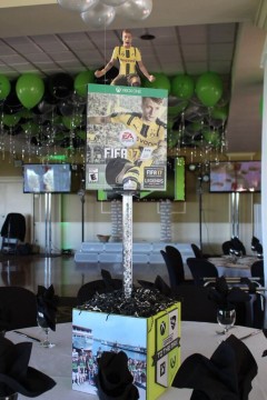 Video Game Themed Centerpiece with Photo Cube Base & Blowup Game Cover