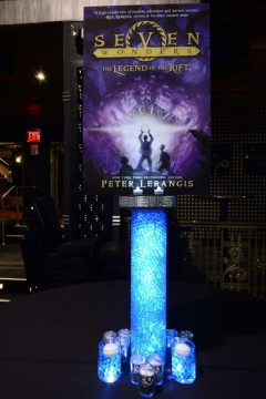 Book Themed Centerpiece with Blowup Book Cover on LED Base