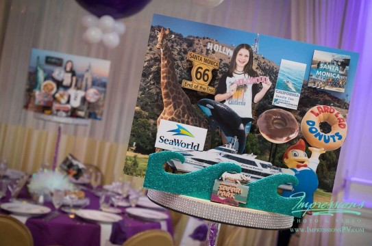 Hollywood Diorama Centerpiece with Photos & Cutouts for Travel Themed Bat Mitzvah