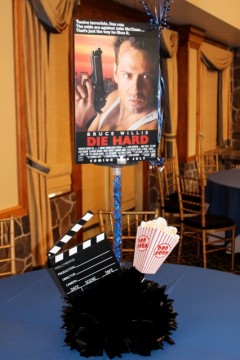 Movie Cover Centerpiece with Pop-Out Clapboard & Popcorn