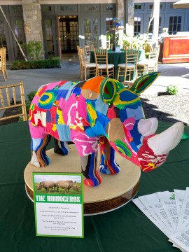 Recycled Rhinoceros Centerpiece with Custom Sign for Jungle Themed Bar Mitzvah
