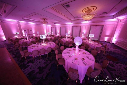 Pink LED Uplighting for Dance Themed Bat Mitzvah at The Hilton, Pearl River
